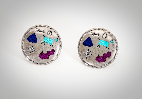 inlaid sterling post earrings native American designs