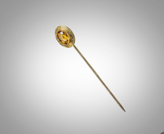 Arts & Crafts 14k stick pin w/oval faceted citrine - image 3