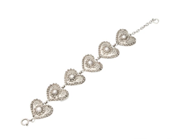 sterling silver filigree hearts bracelet signed VG