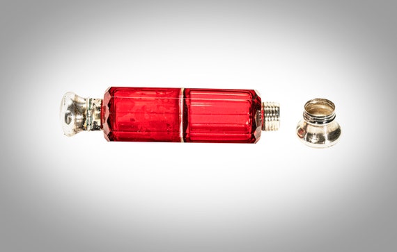 sterling and ruby glass double perfume purse bott… - image 3