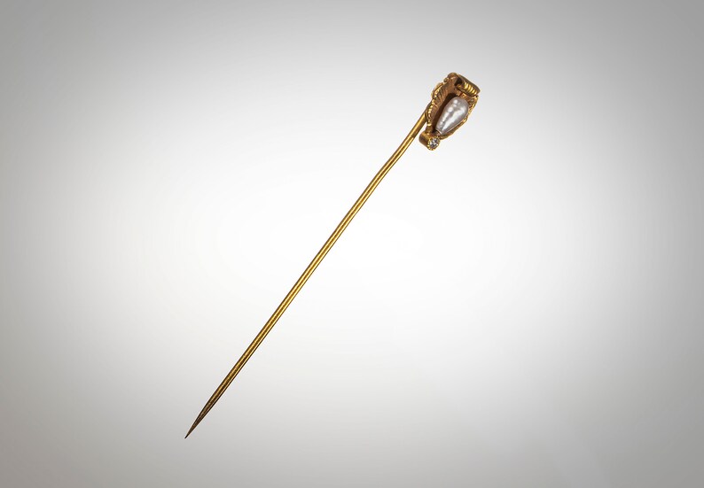 Art Nouveau 14k pearl diamond stick pin