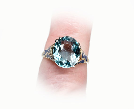 antique enameled palladium & aquamarine ring - image 6