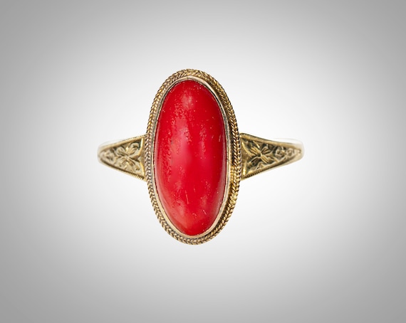 Victorian 18k red coral ring - image 1