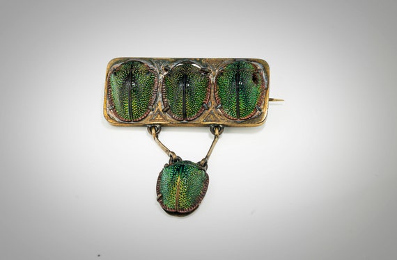 vermeil Victorian real scarab brooch with 4 scara… - image 1
