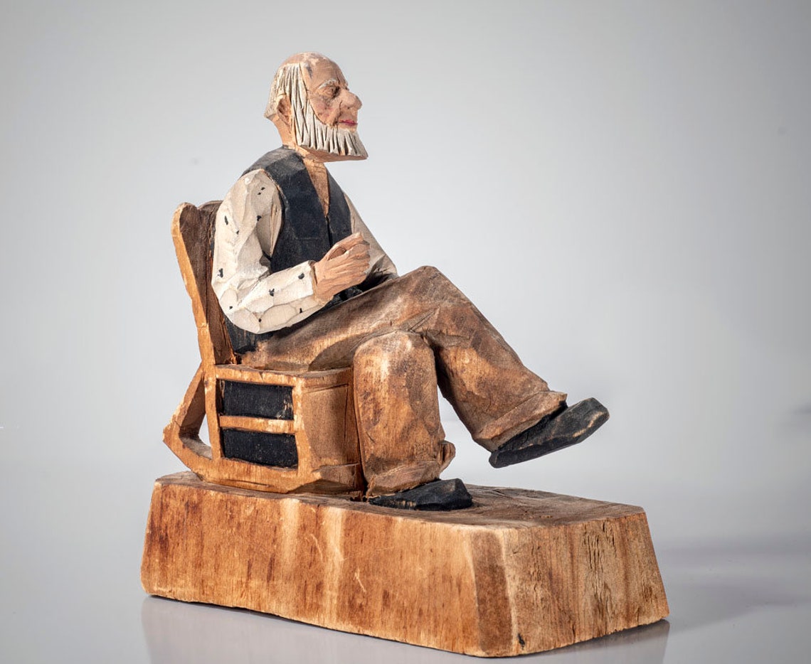 Canadian Carved & Painted Wood Sculpture Man in Rocker Trygg Etsy