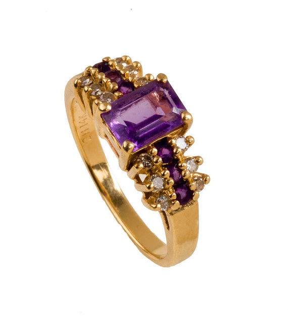 14k amethyst and diamond ring - image 1