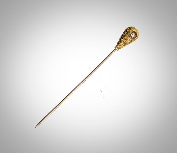 Victorian Etruscan 14k with diamond stick pin - image 2