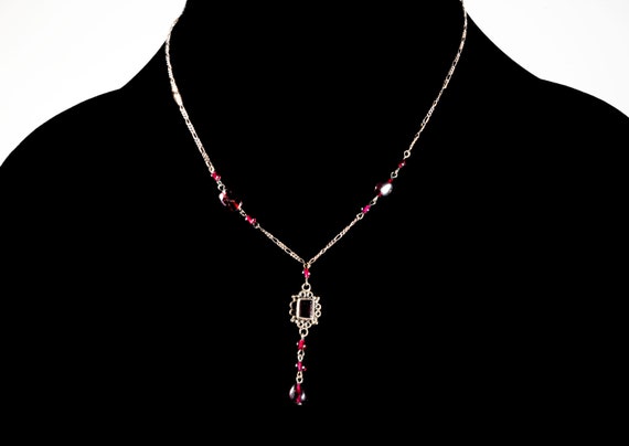 sterling & amethyst delicate vintage necklace - image 1