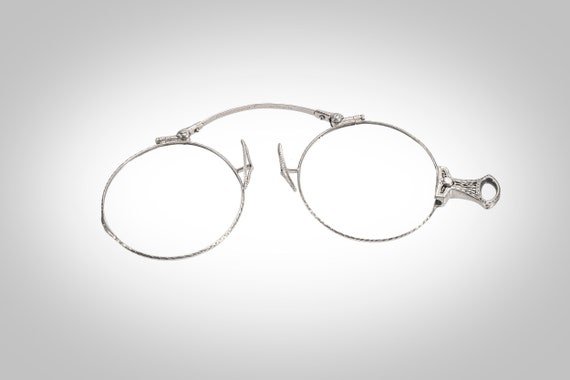 Art Deco folding lorgnette pince nez eyeglasses spectacles 14k white