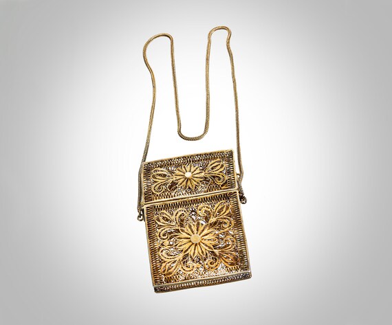 Chinese gilt silver filigree calling card case wi… - image 2