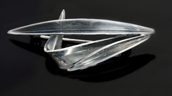 Anton Michelsen 'grass' brooch Denmark sterling G… - image 2