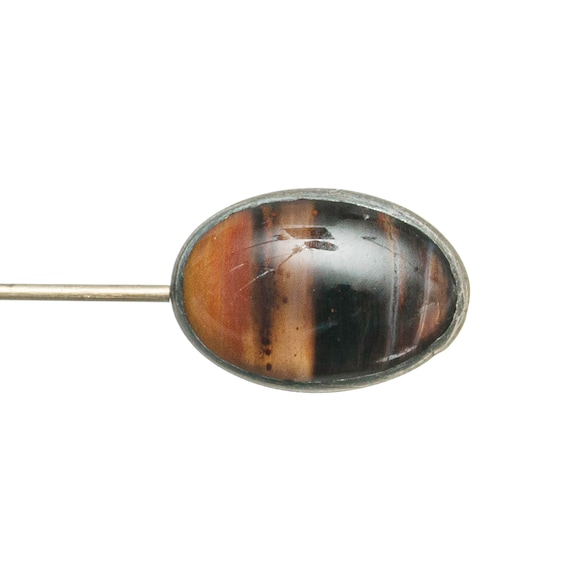 stick pin with beautiful brown banded agate caboc… - image 1