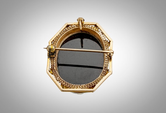 Victorian 14k hard stone carved cameo brooch or p… - image 4