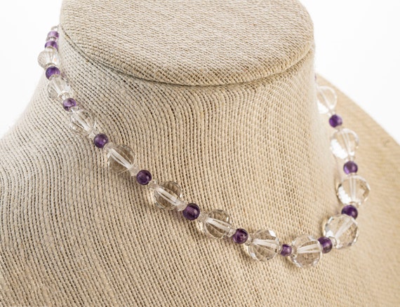 graduated necklace faceted rock crystal & amethys… - image 6