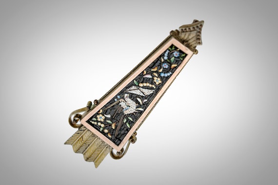 Victorian Aesthetic mosiac brooch quiver shaped - image 2