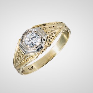Art Deco 18k white 14k yellow gold 3.9mm diamond ring