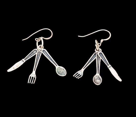 sterling silver knife fork & spoon earrings - image 1