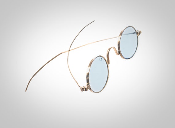 Antique 10k solid gold blue lens eyeglasses spect… - image 6