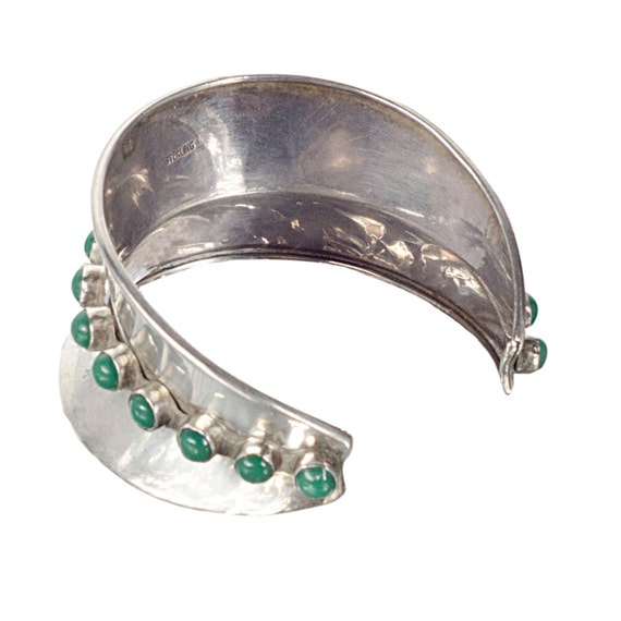 Sterling & green onyx cabochons cuff bracelet - image 3
