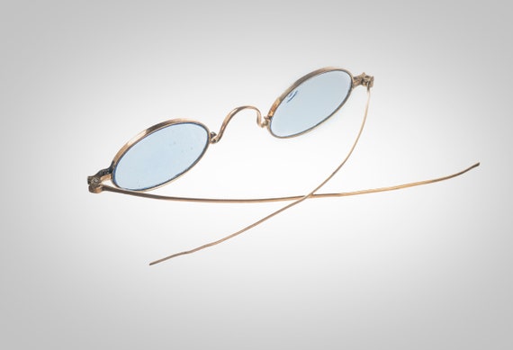 Antique 10k solid gold blue lens eyeglasses spect… - image 4