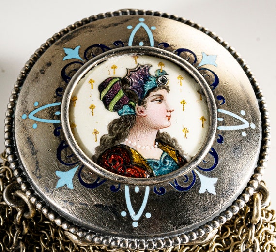Carter Gough enameled sterling chatelaine purse - image 2