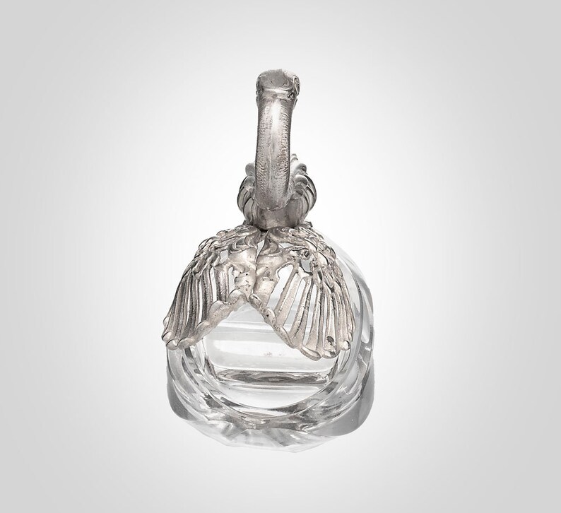 Sterling /& cut glass swan with articulated wings double well salt cellar