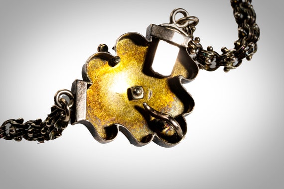 Antique Victorian 10k & pearl, black enamel neckl… - image 5