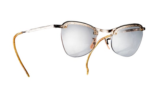 cat eyed eyeglasses spectacles mid century gold filled half framed