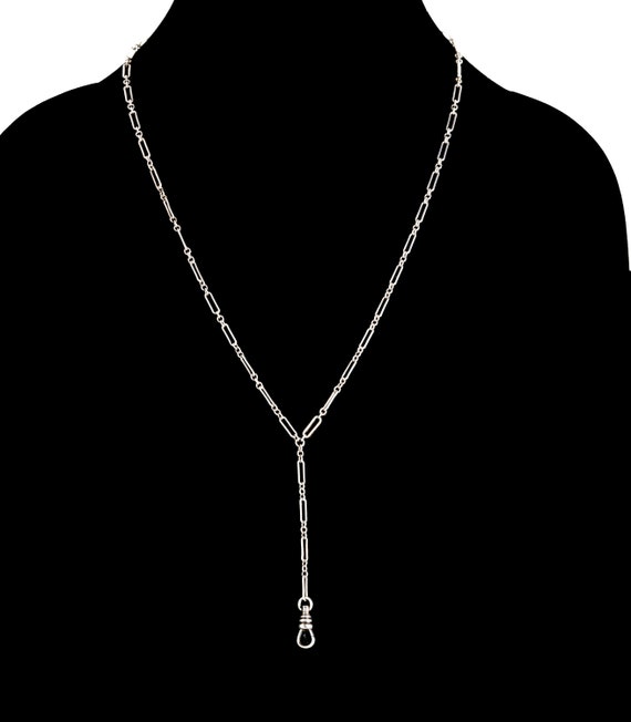 Art Deco paperclip type sterling Y chain necklace - image 1