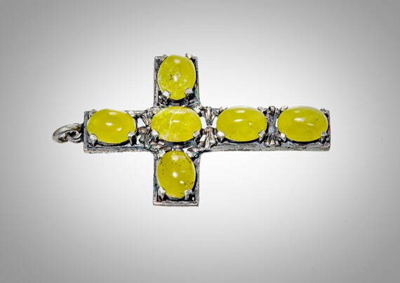 sterling silver cross with yellow cabochons - image 2