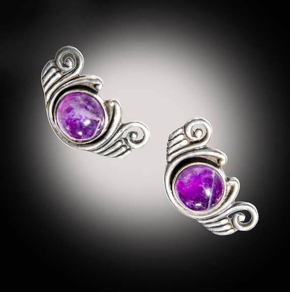 Los Castillo Taxco amethyst sterling screwback ear