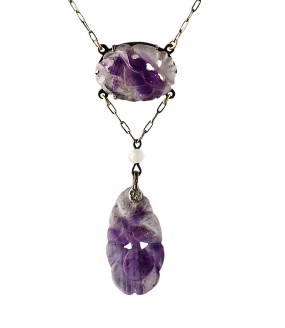 Art Deco carved amethyst quartz & sterling Chinese