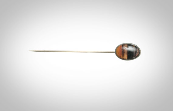 stick pin with beautiful brown banded agate caboc… - image 2