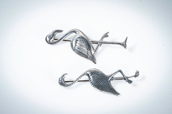 pair sterling flamingo brooches - image 2