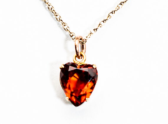 Mandarin garnet heart 14k necklace