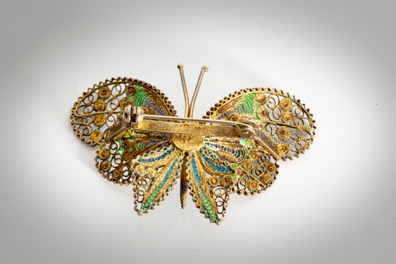 800 gilt silver filigree enameled butterfly - image 4