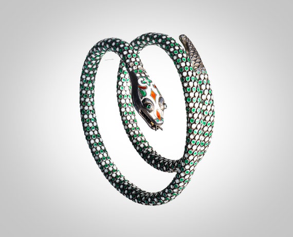 Whiting & Davis enameled sterling snake Egyptian Revival