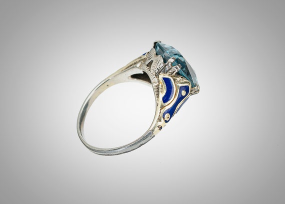 antique enameled palladium & aquamarine ring - image 4