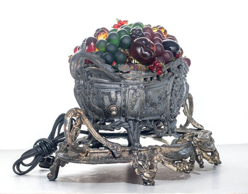 Large Czech Glass Fruits Lamp & Mirrored Plateau Etsy