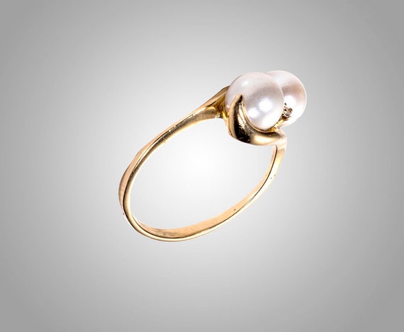 14k Diamonds pearls mid century ring - image 3