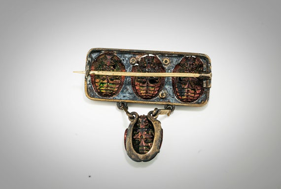 vermeil Victorian real scarab brooch with 4 scara… - image 3