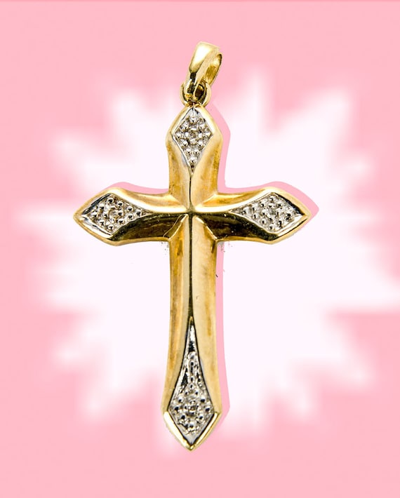 14k white & yellow gold with 4 diamonds cross pen… - image 1