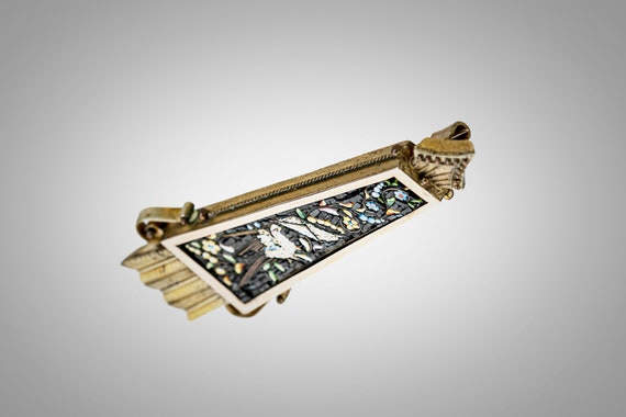 Victorian Aesthetic mosiac brooch quiver shaped - image 5