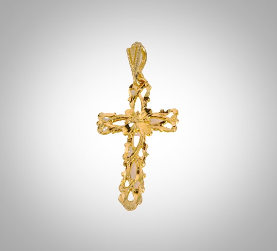 14k solid gold cross pendant drop charm - image 1