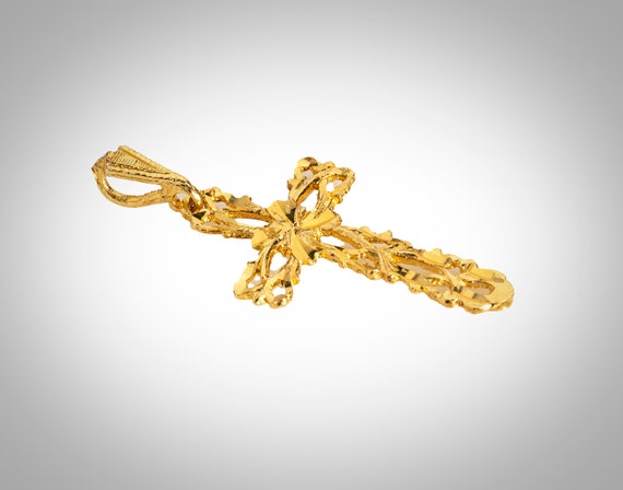 14k solid gold cross pendant drop charm - image 2