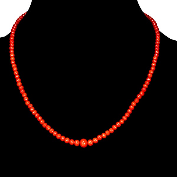 Antique Natural red coral graduated beaded necklace  19"