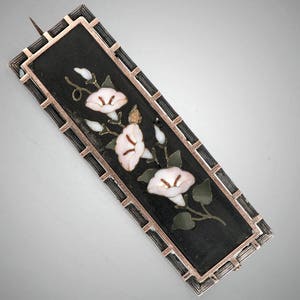 14k rose gold sterling pietra dura brooch c1875