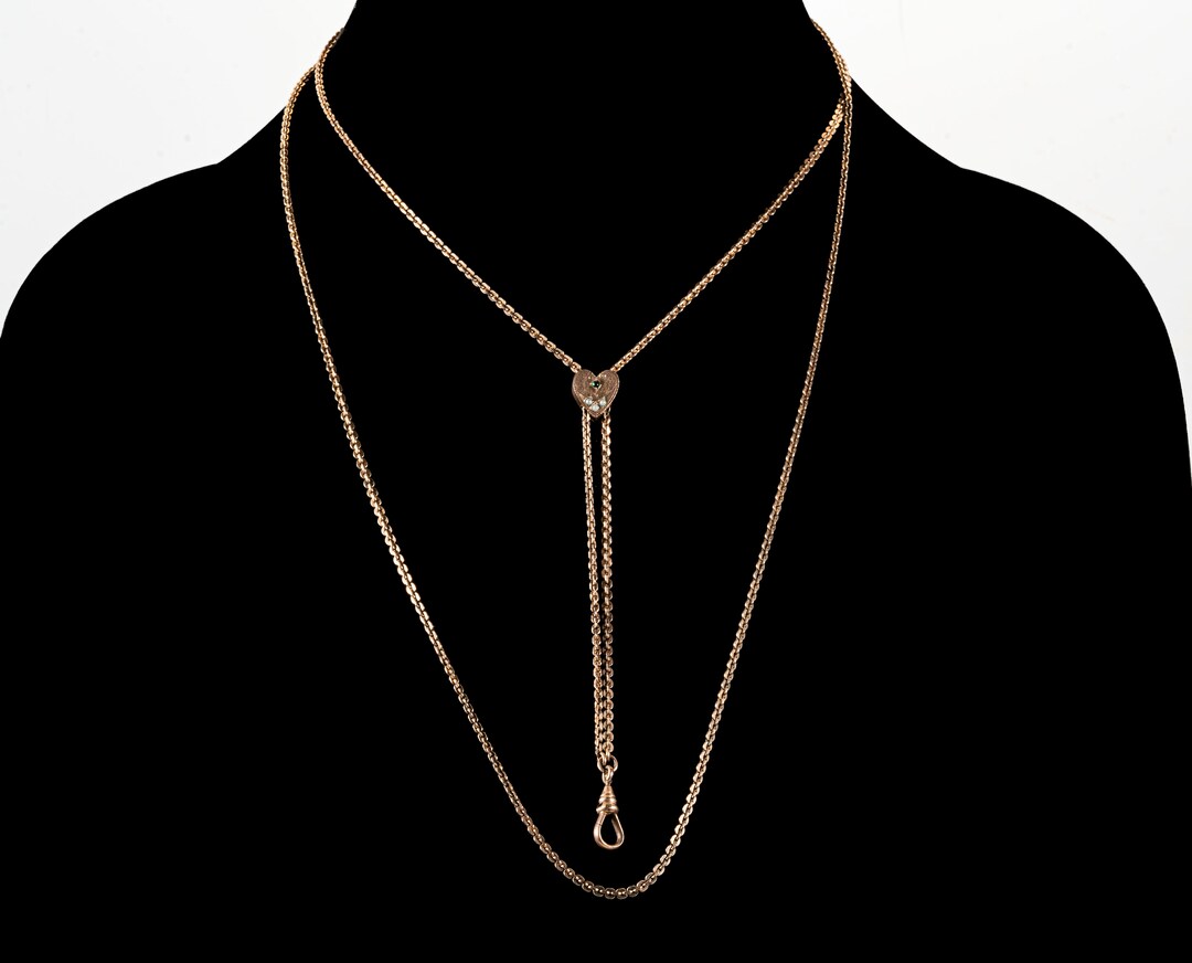 Victorian Gold Filled Heart Slide Chain Necklace W/pearl Etsy