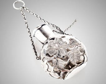 antique sterling silver overlay chatelaine perfume flask/bottle
