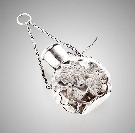 antique sterling silver overlay chatelaine perfume flask/bottle